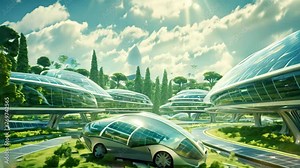 Futuristic City With Solar Panels on Roof Optimizing Renewable Energy, Future cars running on solar energy with solar panels, eco-friendly, AI Generated