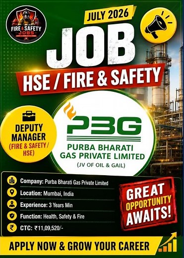 Deputy Manager(Fire & Safety) July 2026 || PBG Recruitment #fireofficer #safetyofficerjob