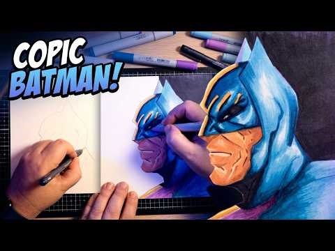 Drawing Batman with Copic Markers | Blue & Purple Comic Style
