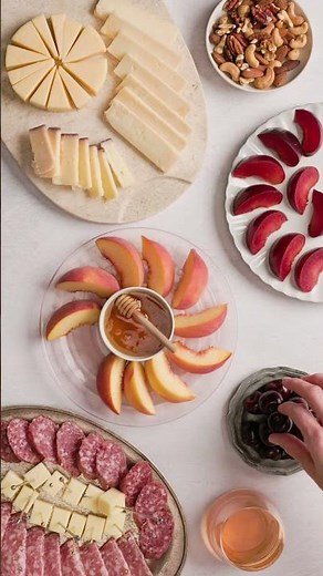 Summer charcuterie board with peaches