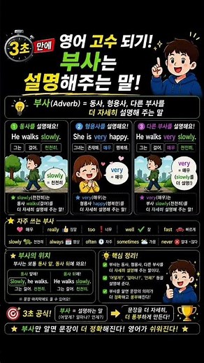 부사는 옆에서 설명해주는 말!핵심 비법부사 = 동사, 형용사, 다른 부사를 더 자세히 설명해 주는 말