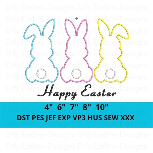 Happy Easter Bunny Embroidery Design | Easter Bunny Outline Machine Embroidery File | Spring Holiday Embroidery Pattern | Easter Decoration - Etsy