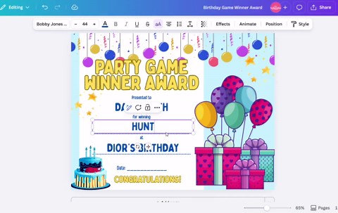 Birthday Party Game Winner Certificate Template | Kids Party Award Printable | Editable Canva Certificate | Birthday Game Prize - Etsy