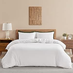 DAPU 100% Linen Duvet Cover Set - Pure Natural French Flax Linen with Multiple Corner Ties and Zipper Closure Soft Breathable Durable for Hot Sleepers 1 Duvet Cover 2 Pillowcases (White, Queen)