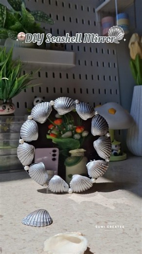 DIY seashell mirror 🐚#craftideas #diy #mirrormakeover #handmade #diycrafts #seashellcraft #handmade
