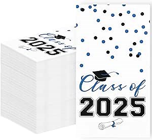 2026 Graduation Disposable Paper Napkins, Guest Dinner Hand Towels for College School Grad Class Congrats Celebration, Cocktail Party Decorations (80, Blue & Black)