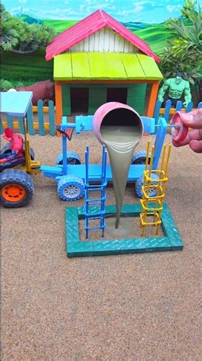 😱 Amazing Mini Tractor Making Cement Pillar with Bricks | DIY Real Working Machine 🚜 #shorts