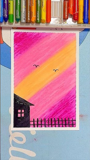 Easy Scenery Drawing | Oil Pastel Art #artshorts #easytutorial #acrylicpainting #oilpasteldrawing