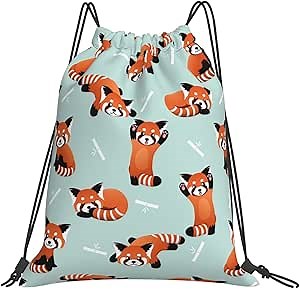 Red Panda Bears Drawstring Backpack Sackpack Adjustable Lightweight Gym Drawstring Bag Sports String Bag