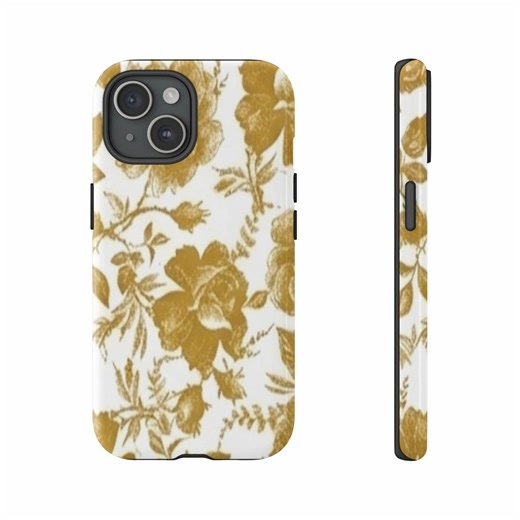 Gold Floral Pattern Phone Cases, Rose Design, Elegant Style, Protective Case, Trending Phone Cover - Etsy