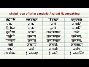 संस्कृत में जल शब्द के रूप | shabd roop of Jal in sanskrit Akarant Napunsakling | पानी शब्द के रूप