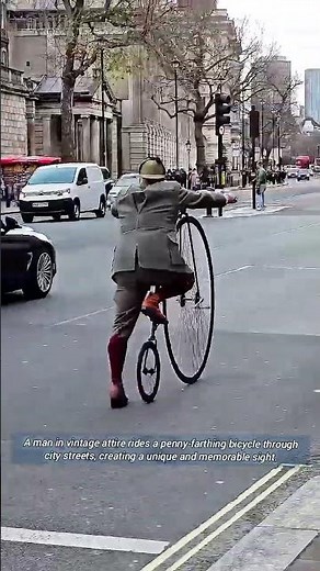 Riding a Penny-Farthing bicycle in the City.