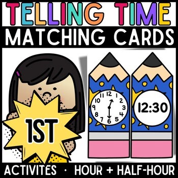 Pencil Star Theme Telling Time Matching Cards | Hour and Half Hour