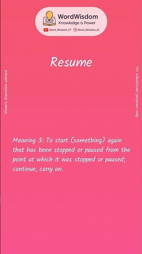What does "Resume" mean? | English vocabulary shorts | #resume #wordwisdom