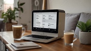 A morning routine enhanced by AI, where a person wakes up to a smart alarm, coffee brewed by a smart machine, and a personalized news feed on a digital display.