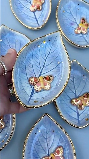 How to create a ceramic dish with a leaf pressed into clay #satisfying #pottery #butterfly art