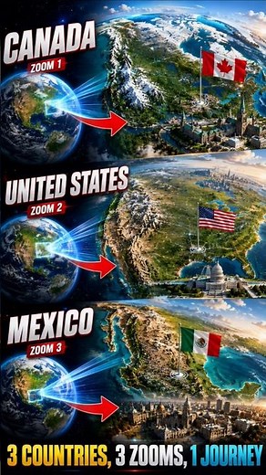 3D Earth Zoom: Canada 🇨🇦 → United States 🇺🇸 → Mexico 🇲🇽 | Cinematic 8K Earth Animation