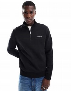 Calvin Klein micro logo repreve quarter zip sweatshirt in black | ASOS