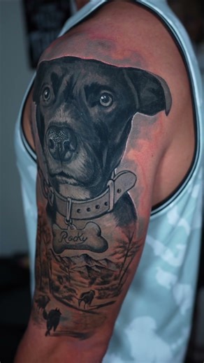 Realism Cover-Up: Transforming a Neo-Traditional Dog Tattoo into Hyper-Realism 🐾