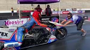 8K views · 205 reactions | Top Fuel Nitro Motorcycle legend Larry “Spiderman” McBride shows us just how difficult nitromethane, 1200-plus horsepower drag bike racing can be as he smokes the tire hard on his opening qualifying run at the Man Cup 190 Hookup Rob Bush Nationals from Darlington Dragway. We will give you inside pit access inside McBride’s race hauler to see first hand how the team plans to correct the problem. | CycleDrag | Facebook
