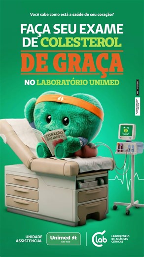 EXAME DE COLESTEROL GRATUITO no Laboratório Unimed!