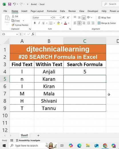 SEARCH Formula In Excel | Deepak Jhanswa | #search #excel
