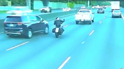 Van rams motorcycle during apparent road rage incident