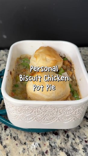 A cozy biscuit chicken pot pie for nights you’re cooking for yourself and don’t want leftovers. Ingredients 2 Biscuits 1/4 cup frozen peas 1/4 cup frozen carrots 1/4 cup celery 1/4 cup frozen onions 1/2 cup shredded chicken 1/4 cup chicken broth 1/4 cup milk 1/2 tablespoon butter 1 teaspoon all purpose flour Dried basil, to taste Pinch of salt Pepper, to taste Garlic powder, to taste Instructions: Preheat the oven to 375°F. In a small oven safe dish, add all ingredients except the biscuits. The 