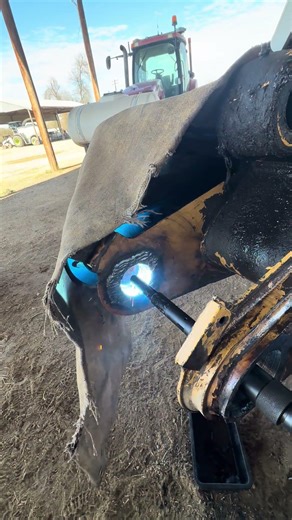 Welding up a backhoe boom