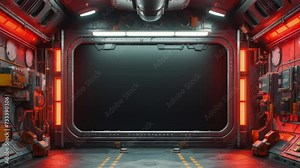 Welcome Text Animation displayed on a large blank screen within a futuristic room. Generative AI Stock Video