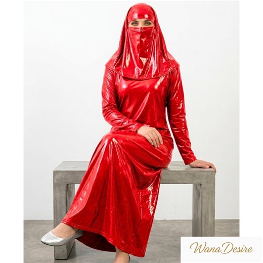 Shiny PVC Abaya Dress With Face Veil, Full Length Modest Outfit, Custom Size - Etsy