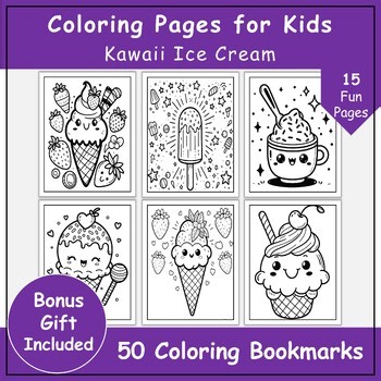 Kawaii Ice Cream to Color | Fun Printable Coloring Sheets for Kids | Grades K-5