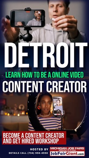 Detroit Learn How to Be an Online Video Content Creator & Get Hired Employers are hiring, and online video resumes are now one of the fastest ways to get noticed by employers across Michigan. Register Online To Attend The Workshop At: https://detroitjobfairs.eventbrite.com