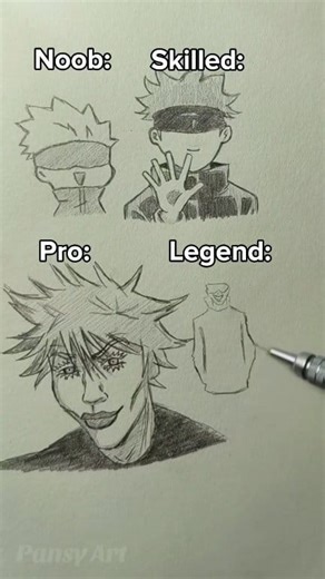 How to draw Gojo from Noob to Legend 😏 #memes #fyp #artist #drawing #gojo #sketch | Pansy Art