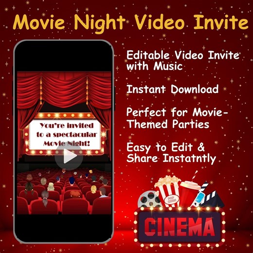 Animated Movie Night Invitation: Editable Cinema Party, Digital Download - Etsy