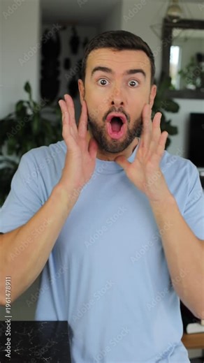 Man exhibiting Erratic Behavior Transitioning Rapidly from Surprise to Fear to Laughter