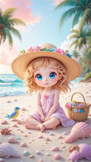 Cute Animated Girl on the Beach 🌴👧 #anime #animated #cute #girl #shorts #beach #aiart