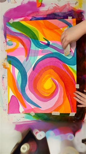 Colorful Abstracts by Alice 🌈 on Instagram: "this composition was a tricky puzzle to figure out, but she came out beautifully and inspired a lot of new pieces! #abstractpainting #colorfulaesthetic #painting #maximalistart #dopaminedecor"