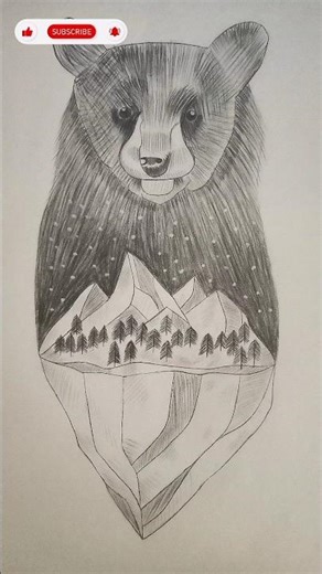 Bear and Mountain Art Sketch | Creative Nature Drawing 🏔️🐻