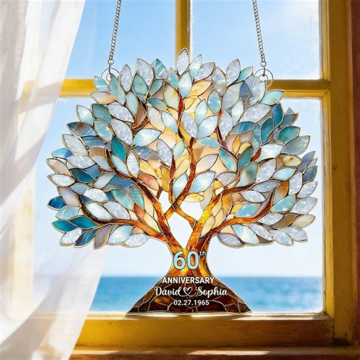 Personalized Tree of Life Suncatcher, 60th Anniversary Gift, Custom Family Window Decor - Etsy