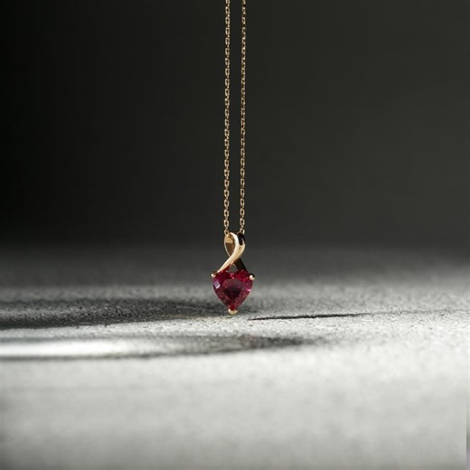14K Solid Gold Heart Shaped Ruby Pendant Necklace, July Birthstone Solitaire, Gift for Mom, - Etsy