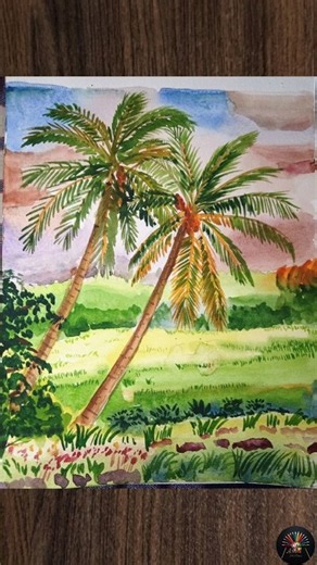 Easy Watercolor Coconut Tree Painting | Step by Step Landscape Tutorial 🎨
