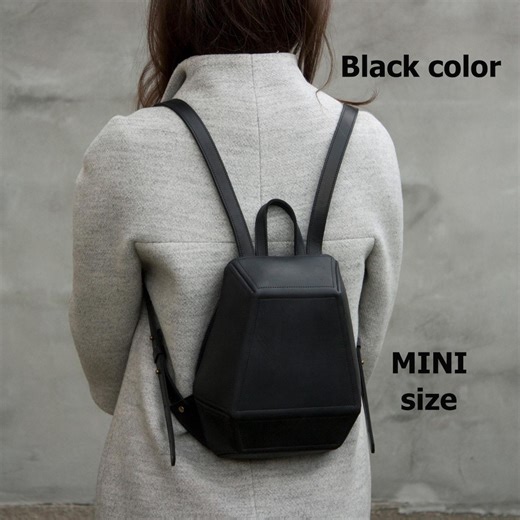 Black Leather Mini Backpack Small Size Travel Rucksack Women Geometry Purse - Etsy Australia