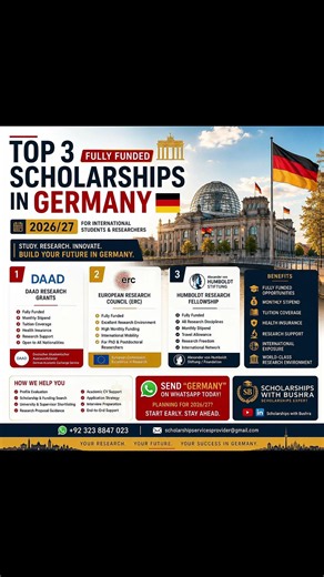 🇩🇪 Top 3 Fully Funded Scholarships in Germany 2026/27! 🎓🔬
