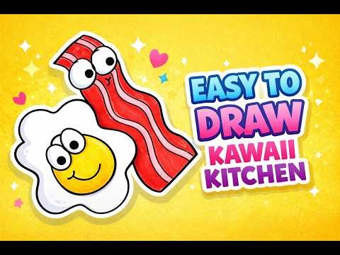 How to Draw Kawaii Bacon & Eggs 🍳🥓 | Easy Drawing for Kids