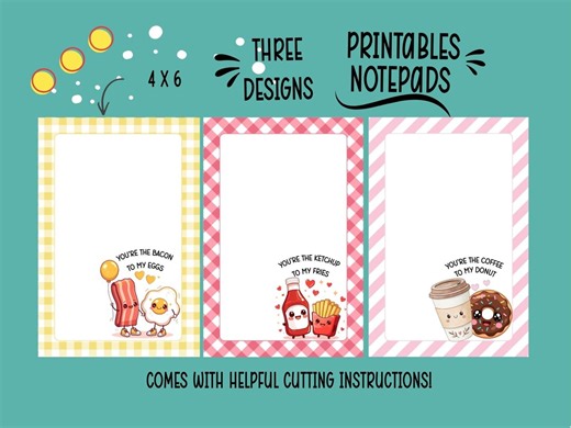 Kawaii Food Notepad Printable | Cute Food Memo Pad | Kawaii Notepad | Digital Files - Etsy