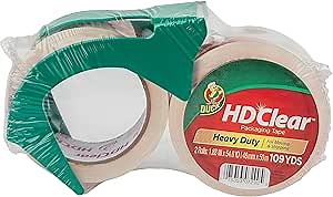 Duck HD Clear Heavy Duty Packing Tape with Dispenser, 2 Rolls, 1.88 Inch x 54.6 Yard, (393184)