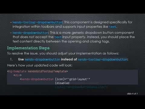 Fixing the Issue with kendo-toolbar-dropdownbutton in kendoGridToolbarTemplate for Angular 7