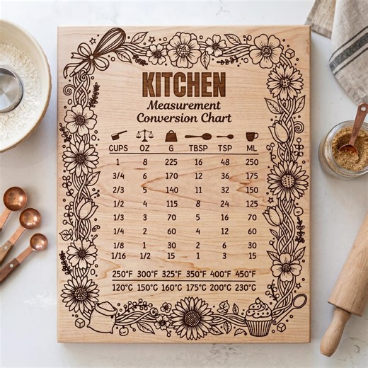 Kitchen Measurement Conversion Chart SVG, Laser Engraving File for Cutting Board ( Digital Download ) - Etsy