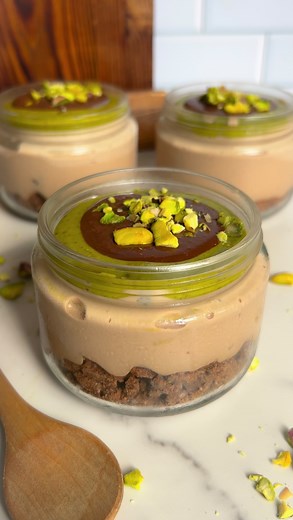 Colleen Forton on Instagram: "Pistachio Chocolate Protein Mousse! Thick & creamy chocolate mousse, with a homemade pistachio butter, and silky smooth choose ganache coating 🤌🏻 perfectly sweet & salty, gluten free, and refined sugar free! ✨ comment MOUSSE if you'd like this delectable recipe sent to you! ✨"